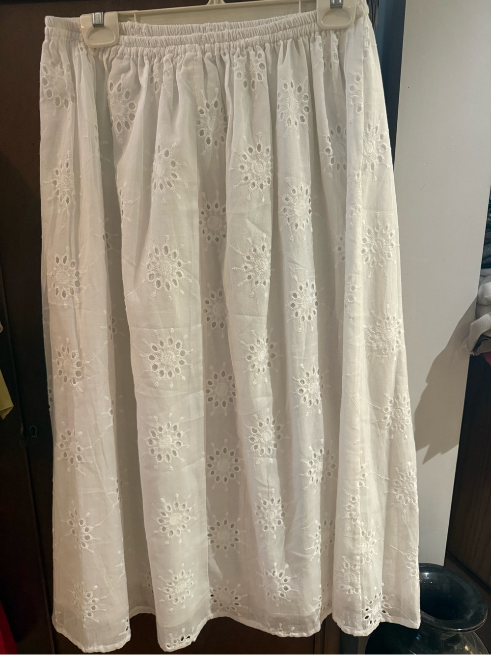 White Eyelet Midi Skirt - Classic Women's Summer Skirt